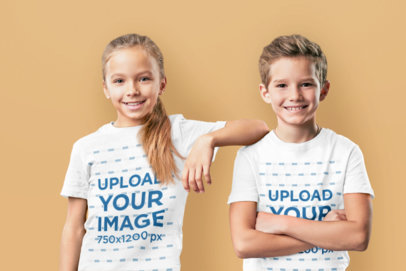 Siblings-Themed Mockup Featuring a Girl and a Boy Wearing Round-Neck T-Shirts m19649 r-el2