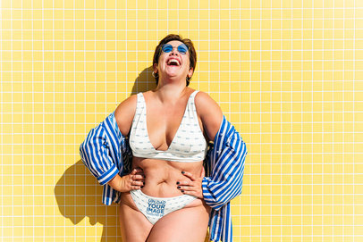 Sublimated Two-Piece Bikini Mockup of a Woman Laughing 