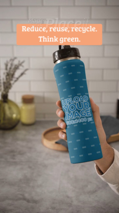 Aluminum Bottle Video Featuring a Person Holding a Reusable Cup and a Glass Pump Bottle