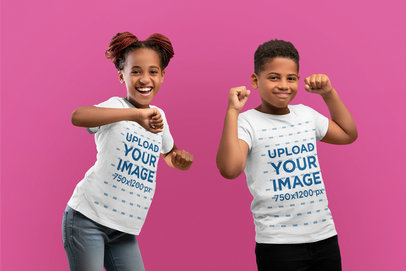 T-Shirt Mockup Featuring Two Happy Kids Posing for Siblings Day