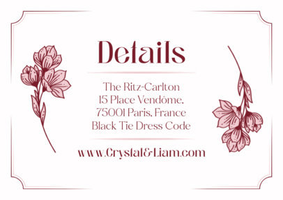 Modern Details Card Generator for a Wedding Featuring Floral Graphics