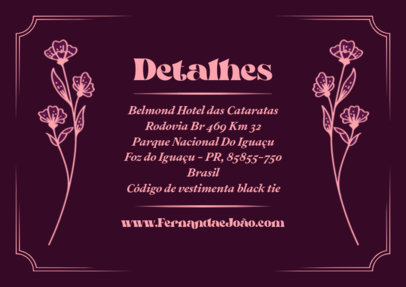 Details Card Template Featuring Floral Illustrations for a Wedding Ceremony