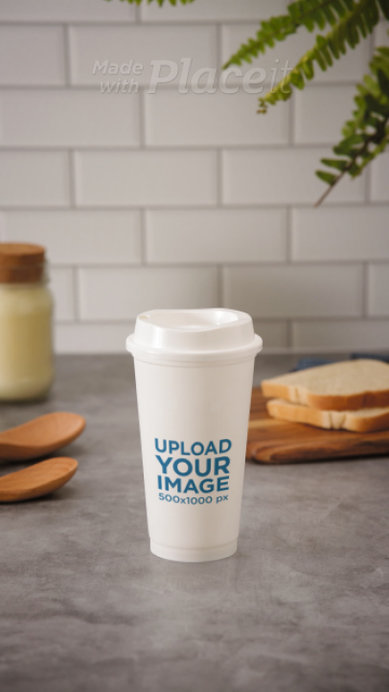 Video of a Reusable Cup Placed on a Table Featuring Bread Slices