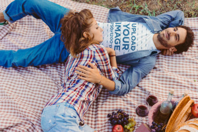 Canada Day-Themed Mockup of a Man With a T-Shirt Making a Romantic Picnic With His Partner m34756 r-el2