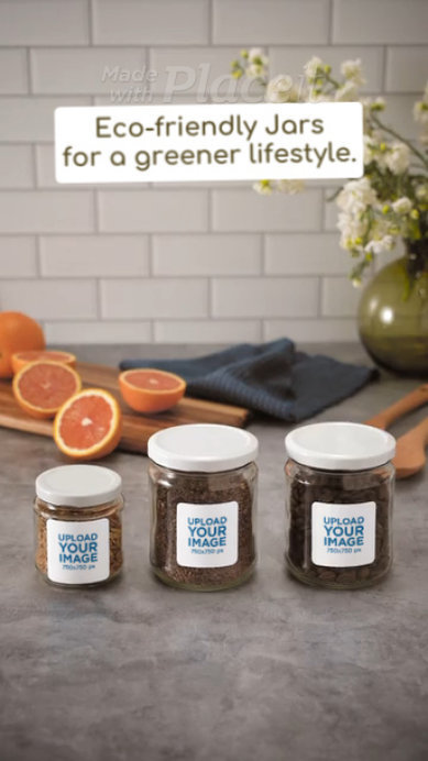 Video of Three Glass Jars Placed on a Table Featuring an Eco-Friendly Theme