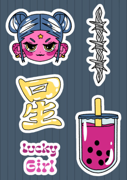 Sticker Sheet Generator With Cute Graphics Inspired by a Y2K Theme