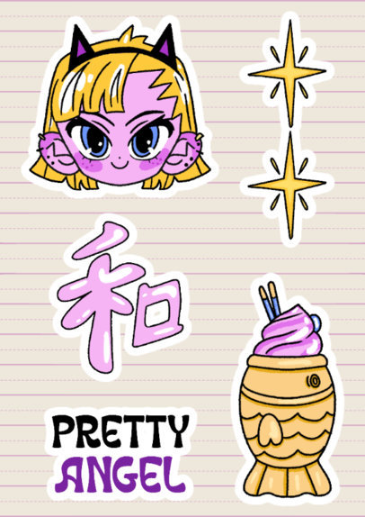 Sticker Sheet Creator Featuring a Y2K-Themed Character Graphic