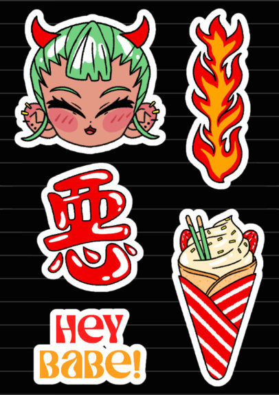 Sticker Sheet Template Featuring Cool Graphics With a Y2K Theme