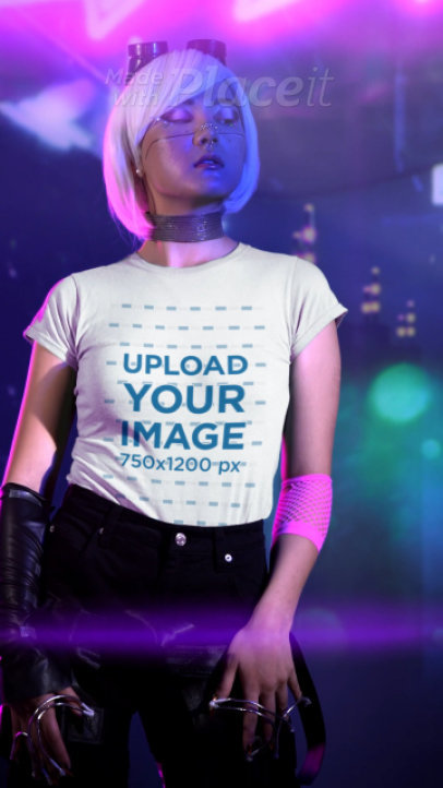 T-Shirt Video of a Woman Wearing an Outfit Inspired by Cyberpunk 2077