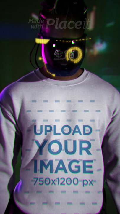 Sweatshirt Video of a Man Wearing a Cyberpunk 2077-Inspired Mask