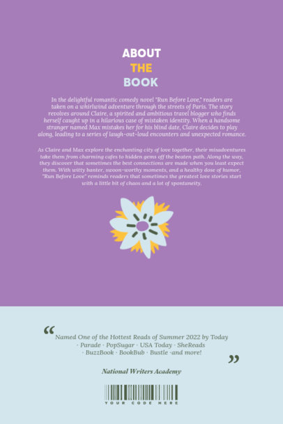 Back Book Cover Template for a Synopsis Section with a Colorful Flower
