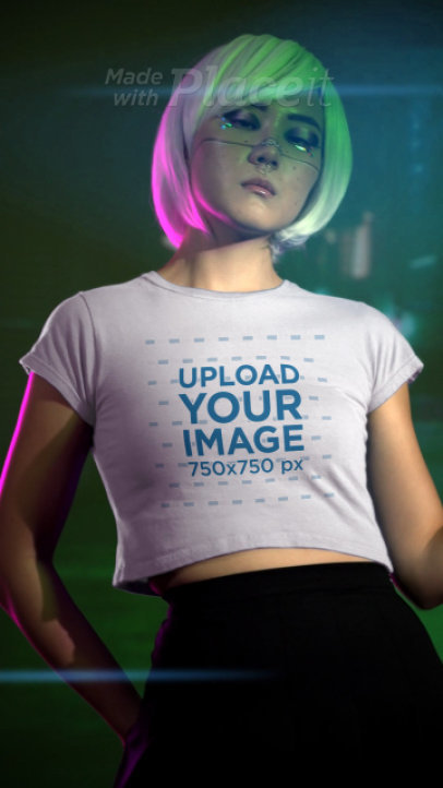 Bella Canvas Crop Top Video Featuring a Woman in a Cyberpunk Theme