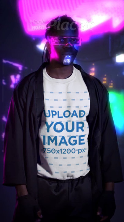 Gildan T-Shirt and Sweatshirt Video Featuring a Man in a Cyberpunk Aesthetic