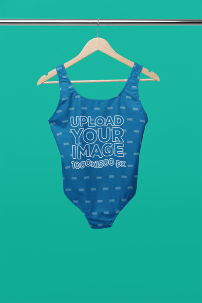 Mockup of a Swimsuit Placed on a Wooden Hanger
