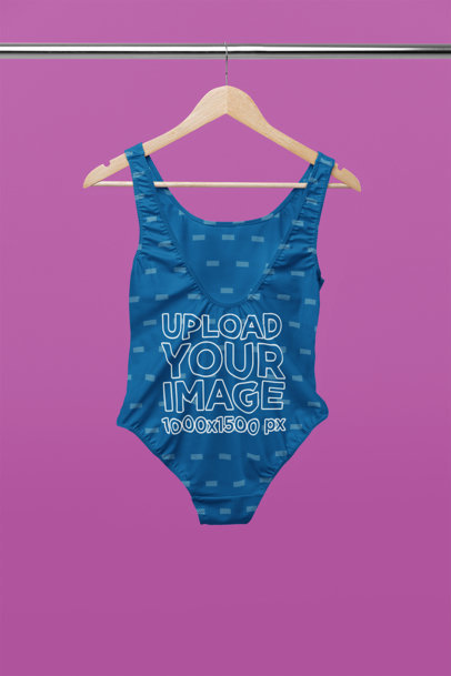 Back-View Swimsuit Mockup Featuring a Wooden Hanger