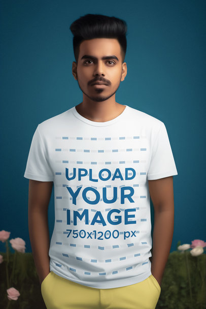 AI-Created Mockup Featuring a Man Wearing a Crewneck T-Shirt