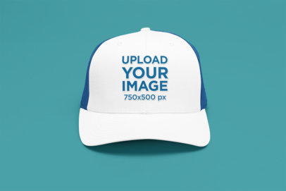 Mockup of a Trucker Hat Placed on a Colorful Surface