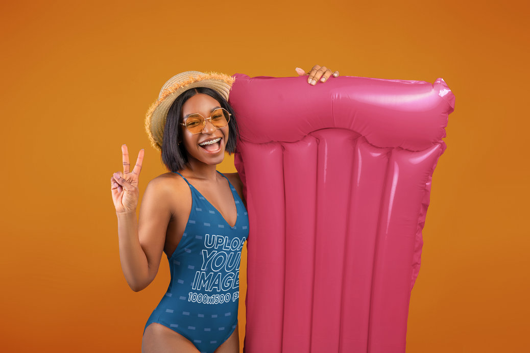 Summer-Themed Mockup of a Woman in a Swimsuit Posing with a Floater