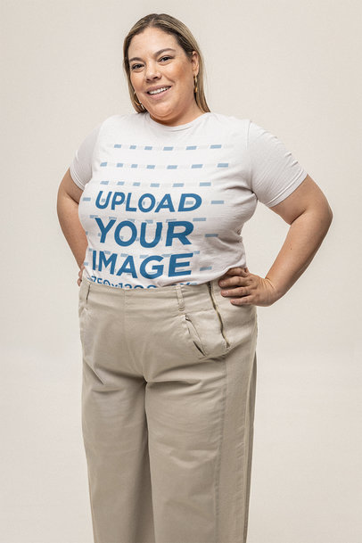 Bella Canvas T-Shirt Mockup of a Smiling Woman Posing With a Confident Look