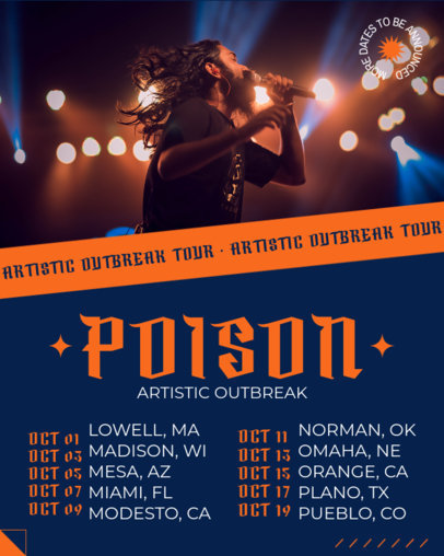 Instagram Post Maker with a List of Cities and Dates for a Musician Tour