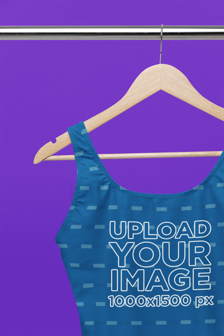 Mockup of a Sublimated One-Piece Swimsuit Placed on a Hanger