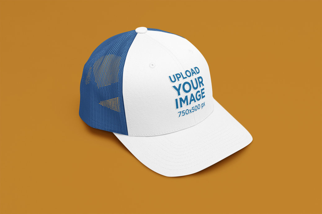 Mockup of an Embroidered Trucker Hat Placed in a Minimalist Setting