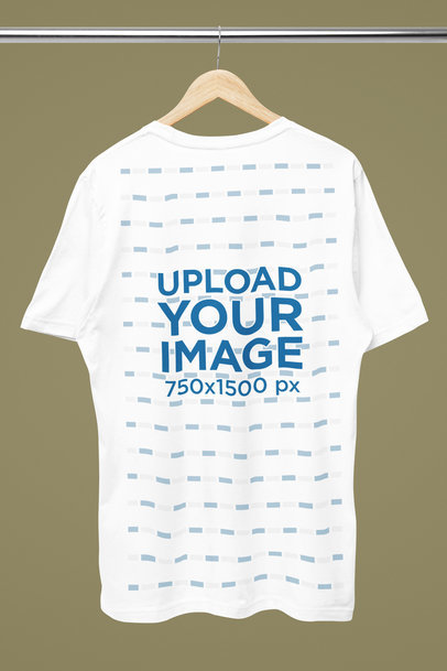 Mockup of a Bella Canvas T-Shirt Mockup Placed on a Wooden Hanger