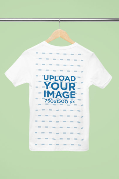Back-View Mockup of a Bella Canvas T-Shirt Hanging from a Steel Bar