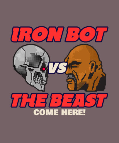 Retro T-Shirt Design Template Featuring Two Fighter Heads with an 8-bit Style