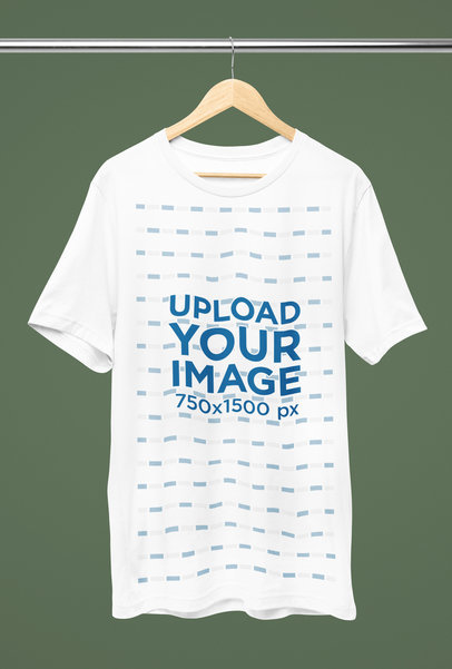 Mockup of a Bella Canvas Round-Neck T-Shirt Hanging from a Steel Bar