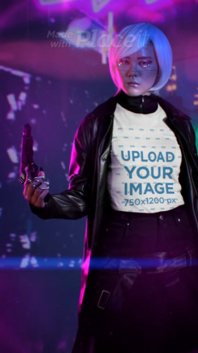 Cyberpunk-Themed Video of a Woman Wearing a Gildan T-Shirt and a Crop Top