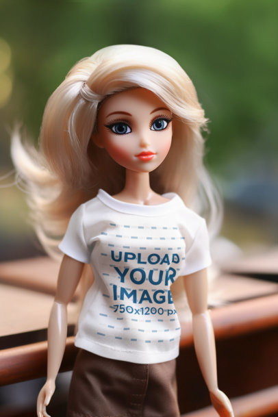 AI-Generated Mockup of a Barbie-Inspired Doll Wearing a Round-Neck Tee