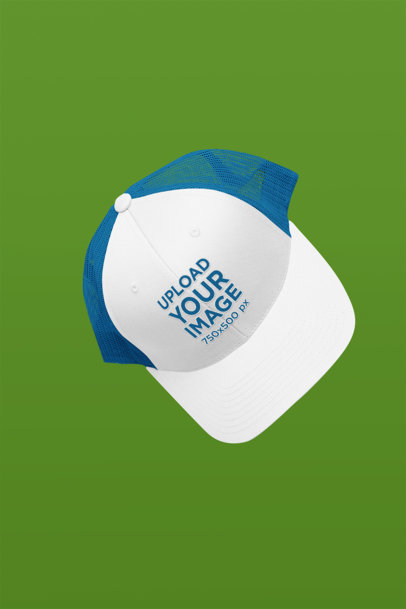 Mockup of a Trucker Hat Floating over a Solid Surface m33410