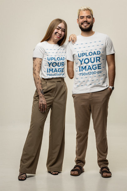 Bella Canvas T-Shirt Mockup of Two Friends Posing Together