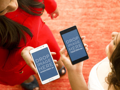 Sony Xperia and Galaxy Note Mockup Featuring Two Women Hanging Out