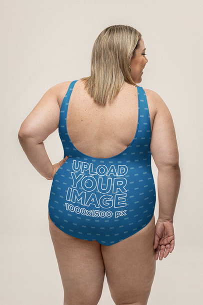 Back-View Mockup Featuring a Woman Wearing a Plus Size One-Piece Swimsuit