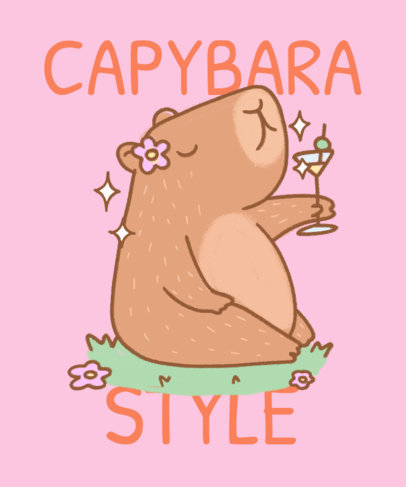 T-Shirt Design Template with an Illustrated Capybara Cartoon