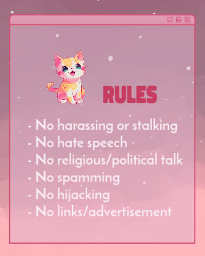 Twitch Info Panel Maker Featuring Chat Rules and a Kitty Graphic