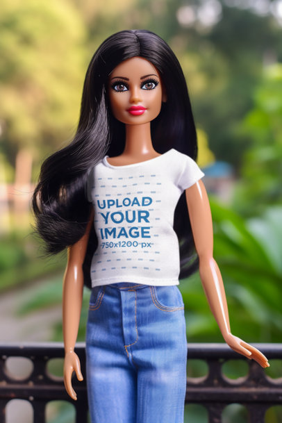 AI-Generated Mockup of a Barbie-Inspired Doll Wearing a Round-Neck T-Shirt