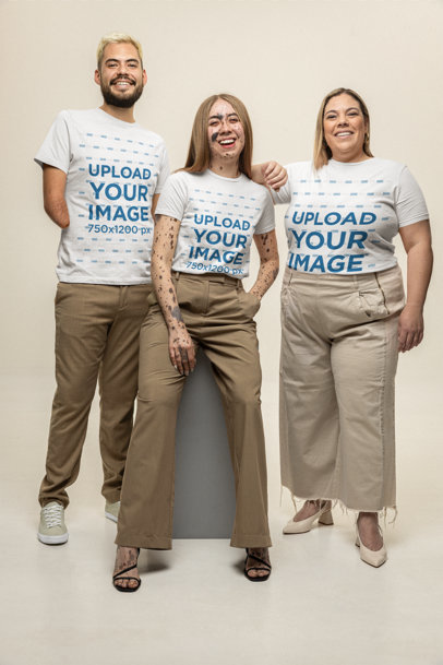 Bella Canvas T-Shirt Mockup of a Group of Friends Smiling at the Camera