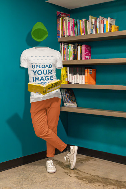 T-Shirt Mockup Featuring a Ghost Model Reading a Book