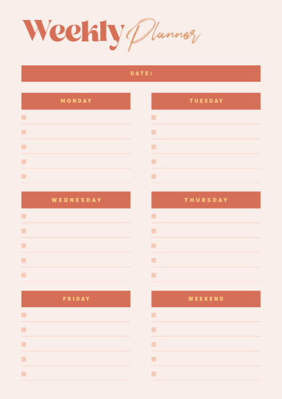 Planner Design Generator Featuring a Minimalist Layout for Weekly Activities 6437e-el1