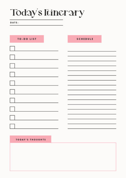 Planner Generator for a Daily Itinerary Featuring a Thoughts Box 6441a-el1