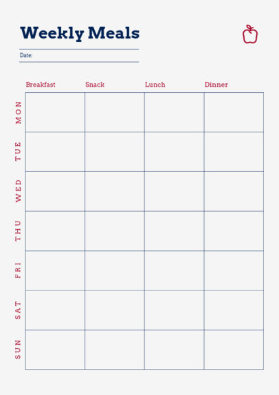 Nutritional Planner Design Creator for Weekly Meals With an Apple Icon 6447b-el1