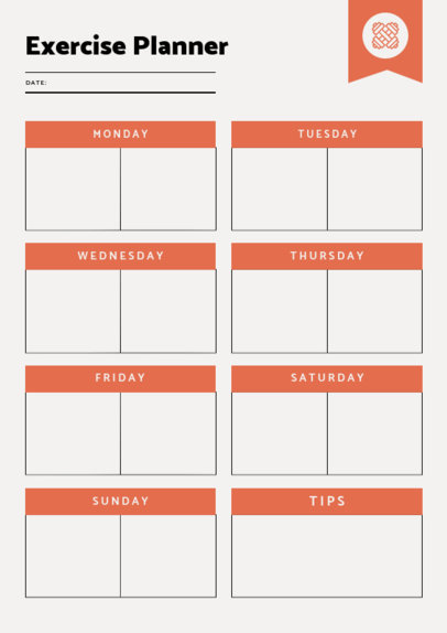 Planner Design Template for a 7-Day Workout Schedule