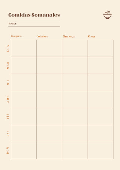 Minimalist Planner Design Generator for a Weekly Meals Plan 6447a-el1