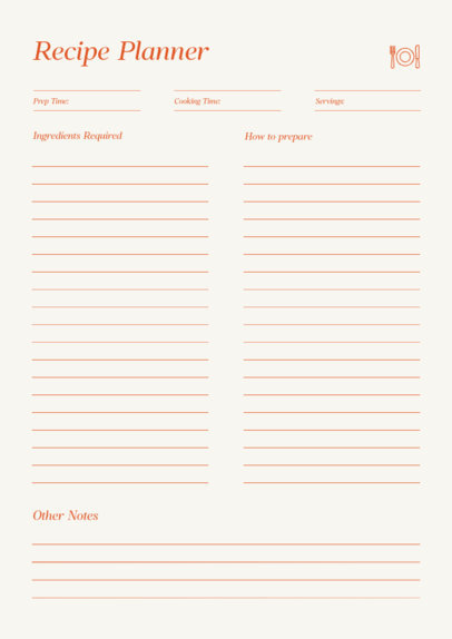 Online Planner Design Template for Meal Recipes and a Plate Icon 6450c-el1