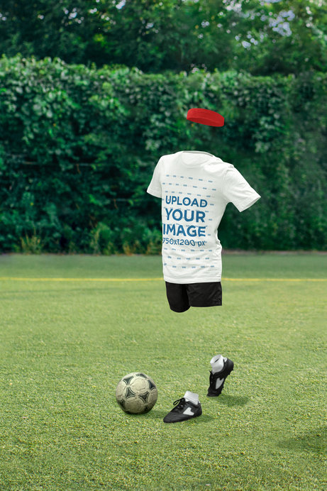 T-Shirt Mockup Featuring a Ghost Model Playing Soccer