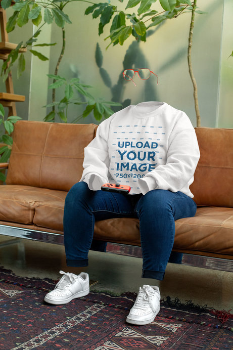 Ghosted Mockup of a Woman Playing Video Games on a Couch