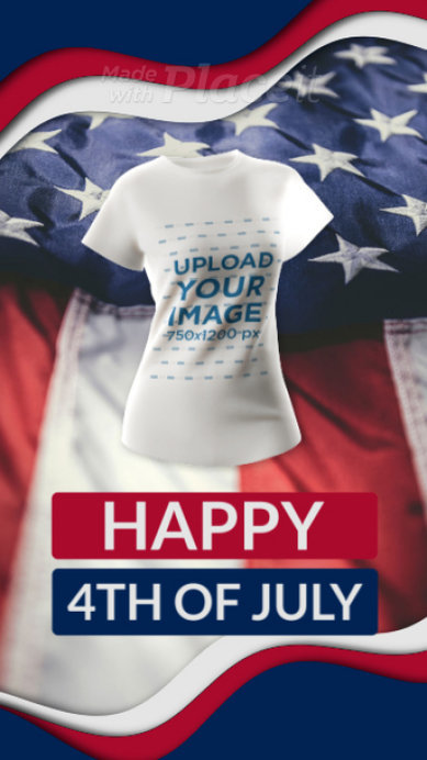 4th of July-Themed Video of a Women's Tee with a Waving American Flag